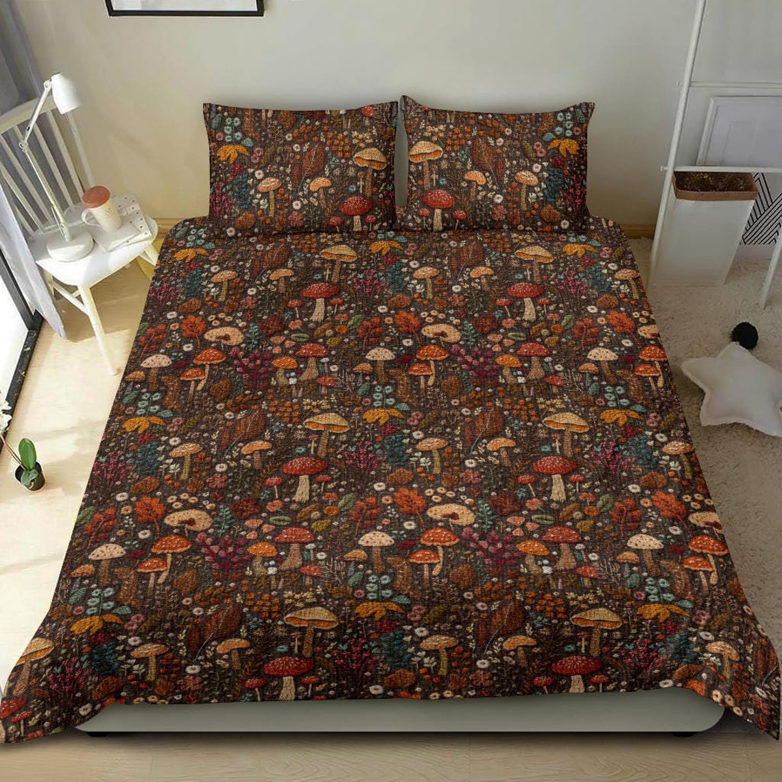 Mushroom Bedding, Dark Cottagecore, Bedding Set For Hippies