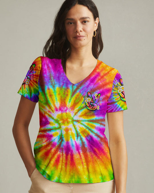 Emerald Blossoms - "Peace Out" Tie Dye All Over Print Shirt For Hippies