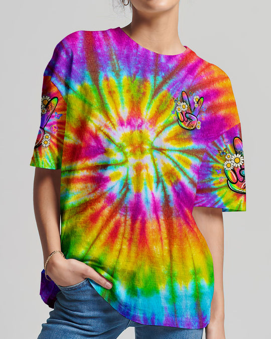 Emerald Blossoms - "Peace Out" Tie Dye All Over Print Shirt For Hippies