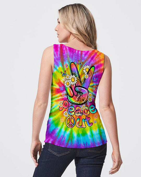 Emerald Blossoms - "Peace Out" Tie Dye All Over Print Shirt For Hippies