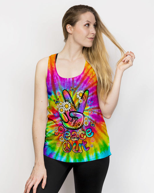 Emerald Blossoms - "Peace Out" Tie Dye All Over Print Shirt For Hippies