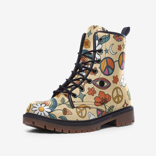 Emerald Blossoms - Peace and Love Vegan Leather Combat Boots For Hippies