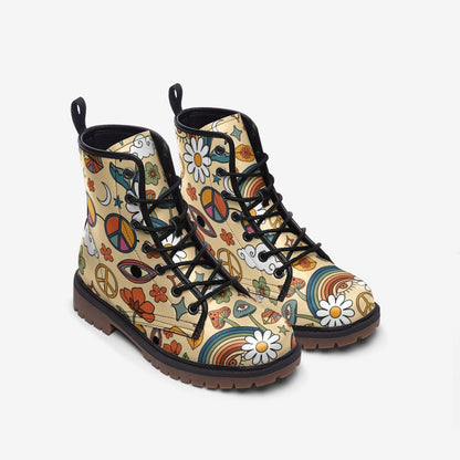 Emerald Blossoms - Peace and Love Vegan Leather Combat Boots For Hippies