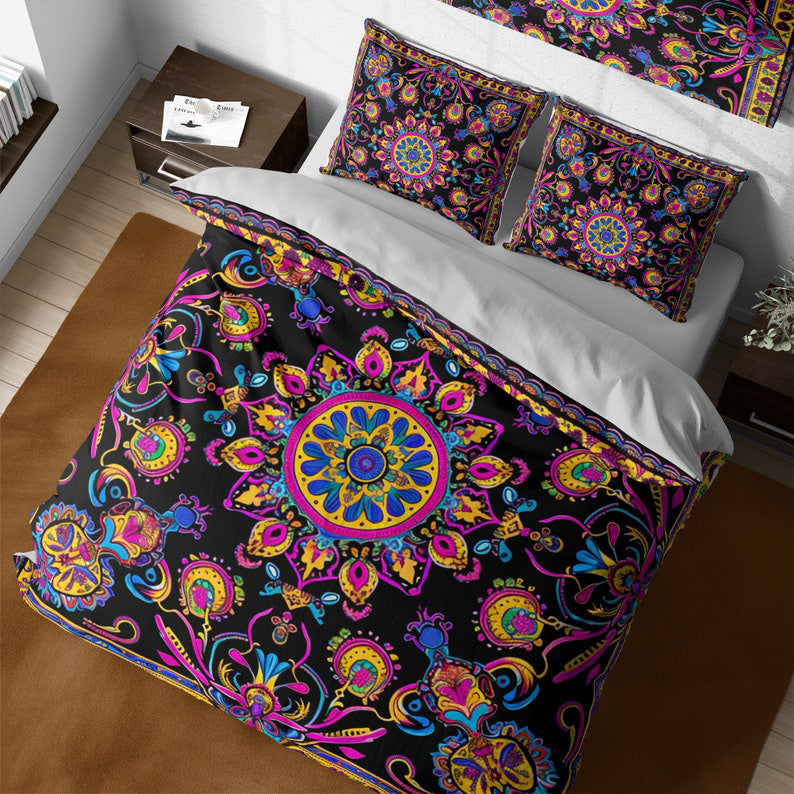 Psychedelic Boho Mandala Ethnic Pattern Bedding Set For Hippies