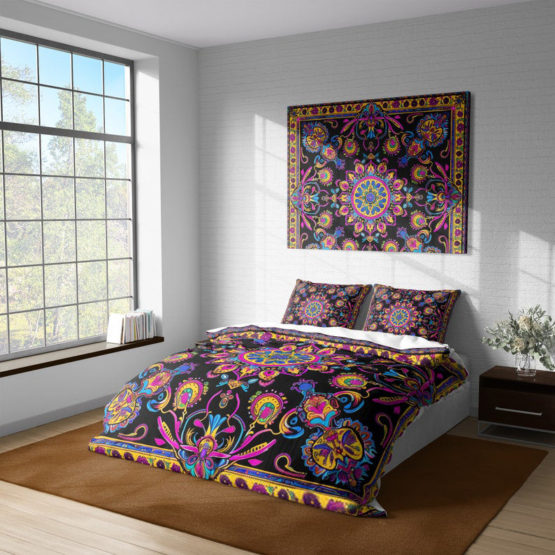 Psychedelic Boho Mandala Ethnic Pattern Bedding Set For Hippies