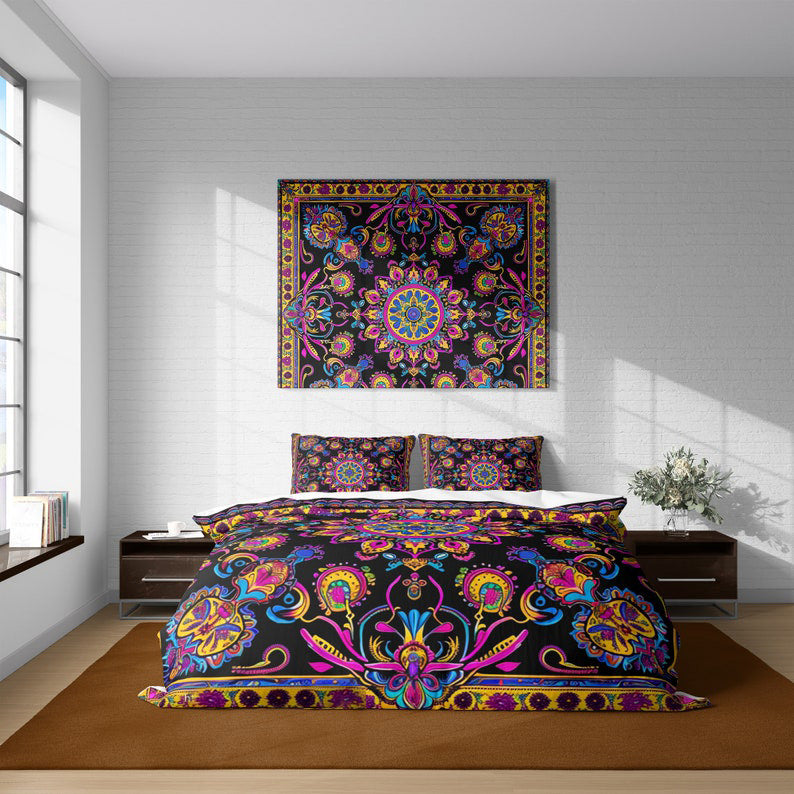 Psychedelic Boho Mandala Ethnic Pattern Bedding Set For Hippies