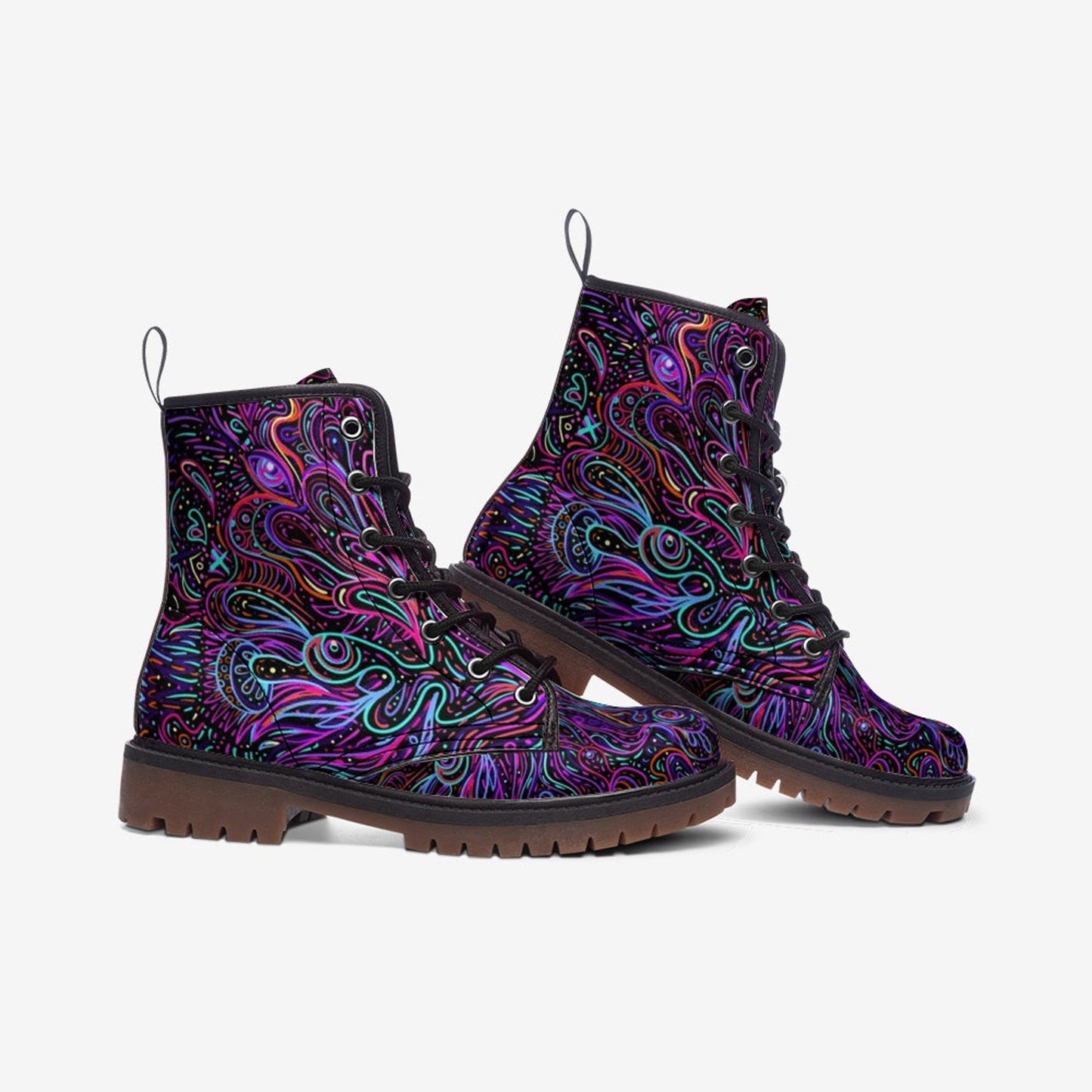 Emerald Blossoms - Purple Boots, Combat Boots, Witchy Boots, Handcrafted Boots For Hippies