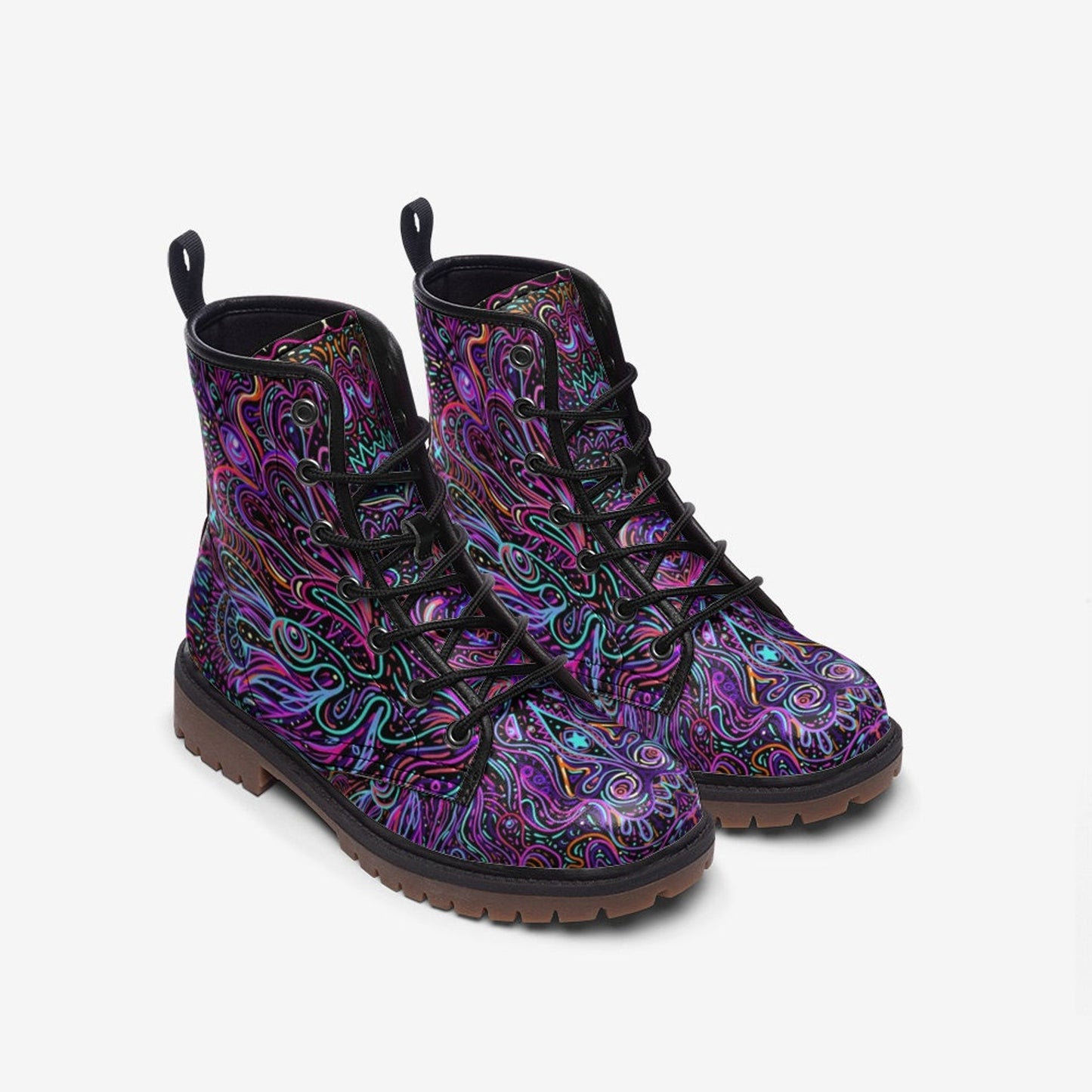 Emerald Blossoms - Purple Boots, Combat Boots, Witchy Boots, Handcrafted Boots For Hippies