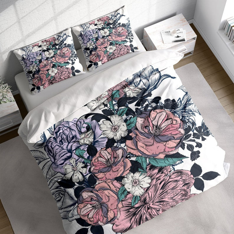 Purple Peony Bouquet 3 Pcs Beddings For Hippies