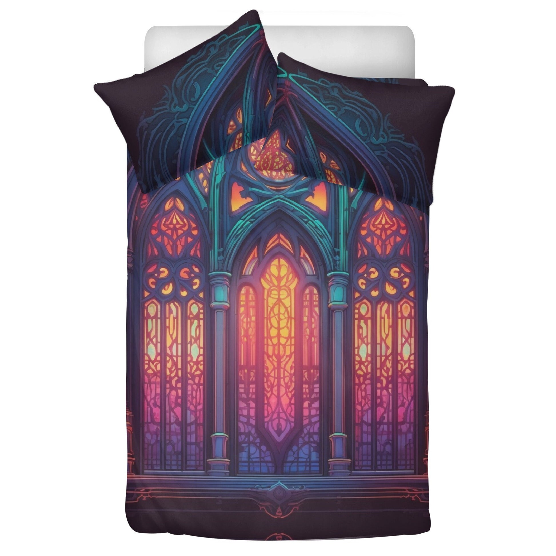 Purple Stained Glass, Dark Academia Window Bedding Set For Hippies