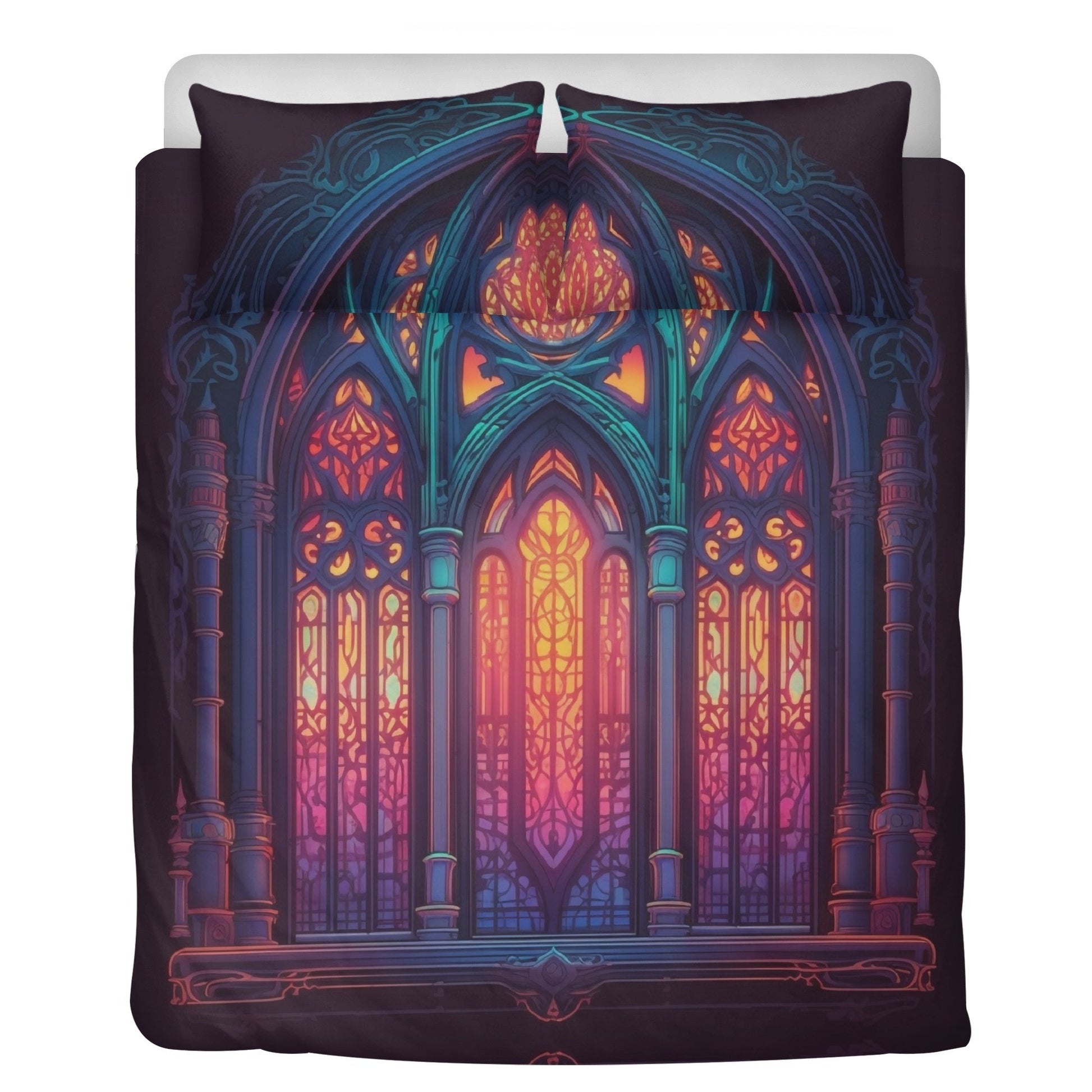 Purple Stained Glass, Dark Academia Window Bedding Set For Hippies