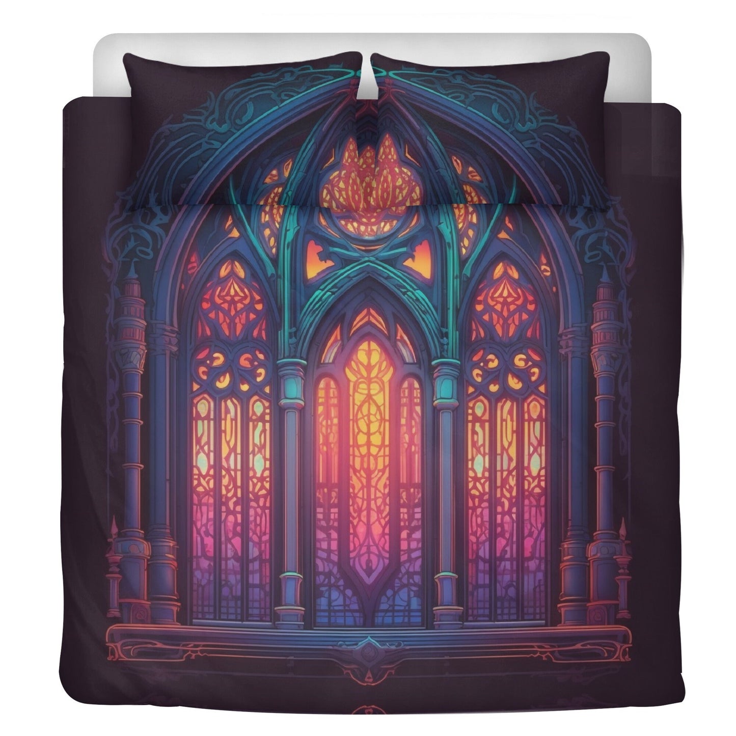 Purple Stained Glass, Dark Academia Window Bedding Set For Hippies