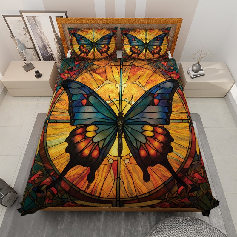 Retro Butterflies Christmas Quilt Bedding Set For Hippies