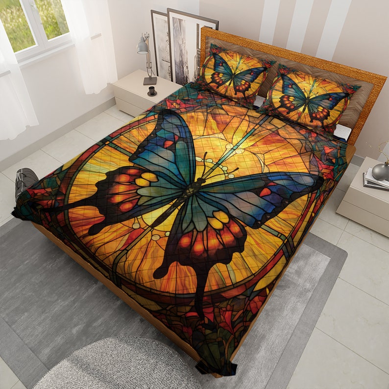 Emerald Blossoms - Retro Butterflies Christmas Quilt Bedding Set For Hippies