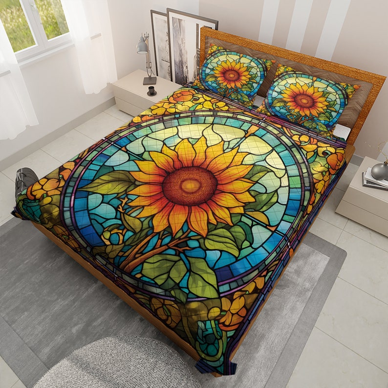 Emerald Blossoms - Retro Colorful Sunflower Bedding Set For Hippie