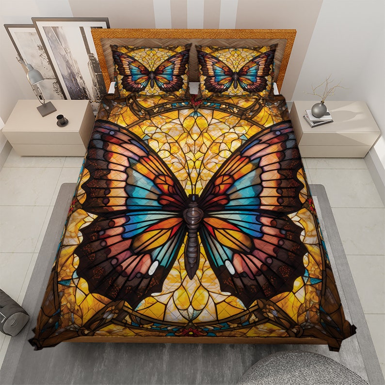 Retro Holiday Butterfly Quilt Bedding Set For Hippies