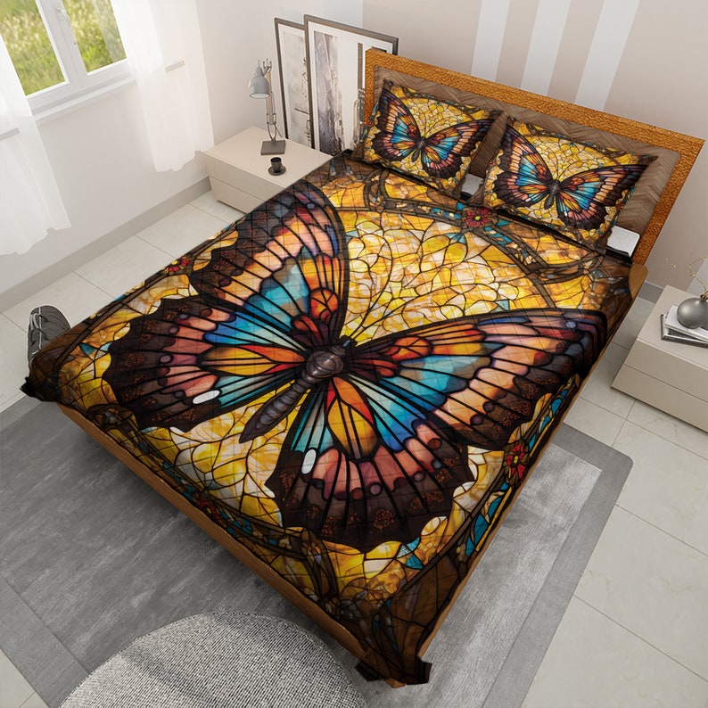 Emerald Blossoms - Retro Holiday Butterfly Quilt Bedding Set For Hippies