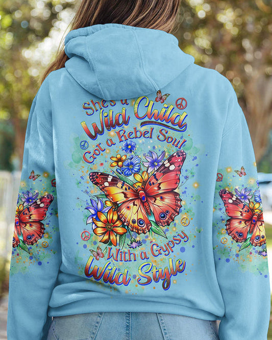 Emerald Blossoms - She Is a Wild Child Butterfly All Over Print Shirt For Hippies