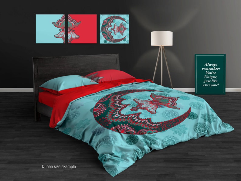 Emerald Blossoms - Sacred Moon Mandala Duvet Cover, Hippie Bedding, Bedding Set For Hippies