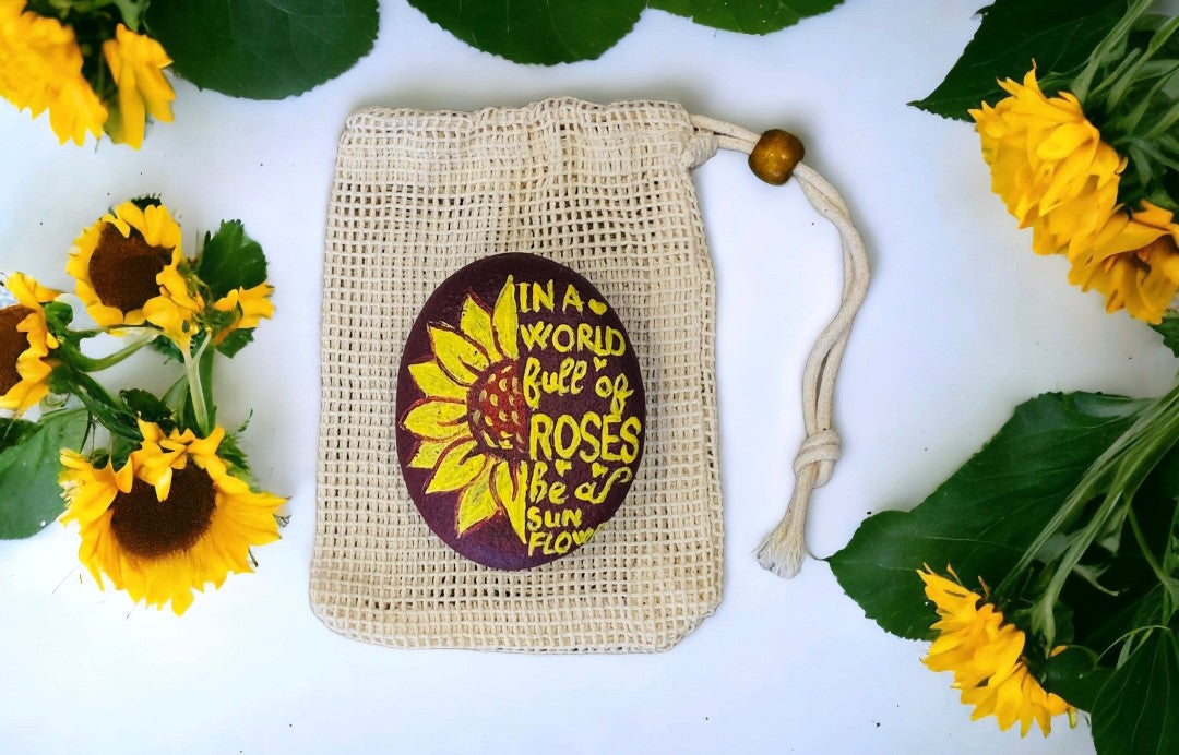 Emerald Blossoms - &quot;In A World Full of Roses, Be a Sunflower&quot; a meaningful hand-painted rock for the hippies