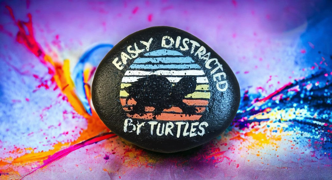 Emerald Blossoms - &quot;Easily Distracted by Turtles” A cute and meaningful hand-painted rock