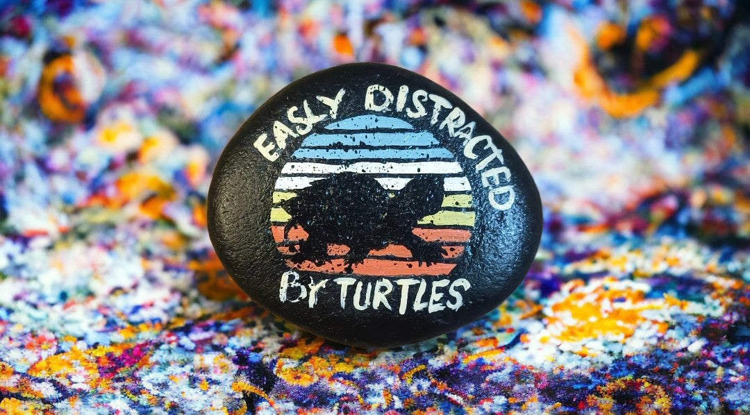Emerald Blossoms - &quot;Easily Distracted by Turtles” A cute and meaningful hand-painted rock