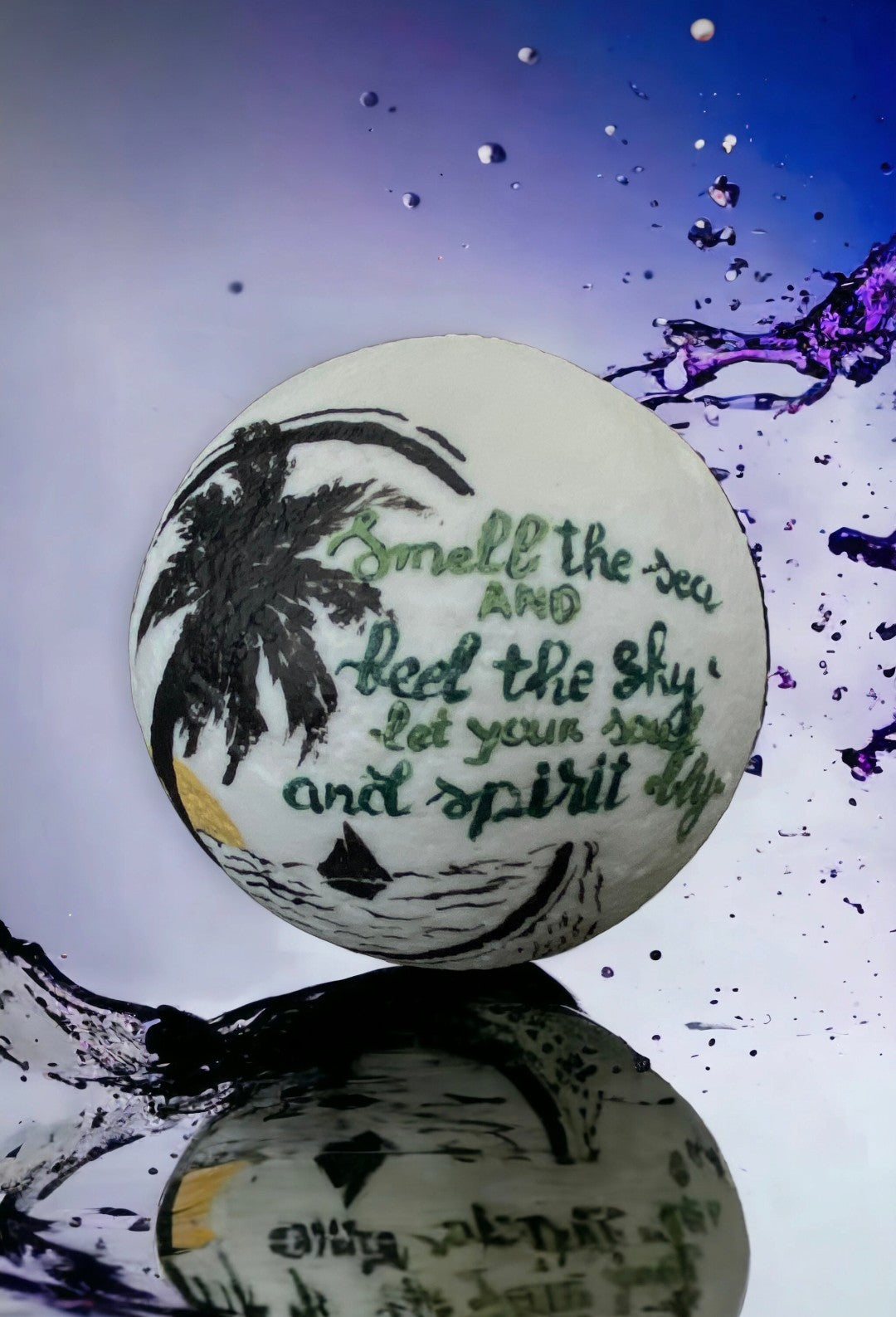 Emerald Blossoms - &quot;Smell the sea and feel the sky. Let your soul and spirit fly&quot; hand painted on moon lamp