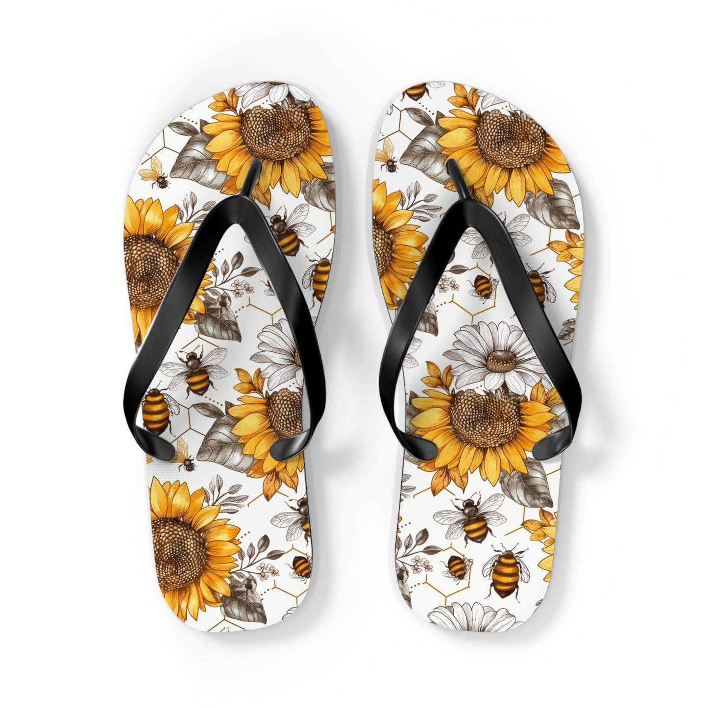 Emerald Blossoms - Sunflower Bee Flip Flops For Hippies