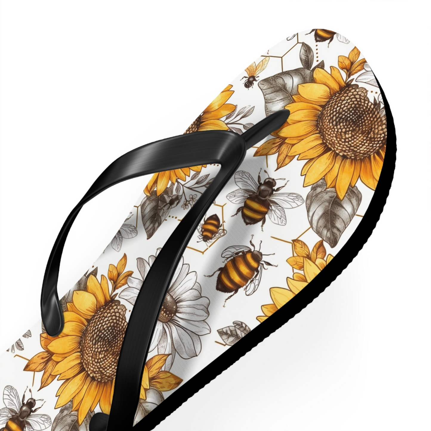 Emerald Blossoms - Sunflower Bee Flip Flops For Hippies