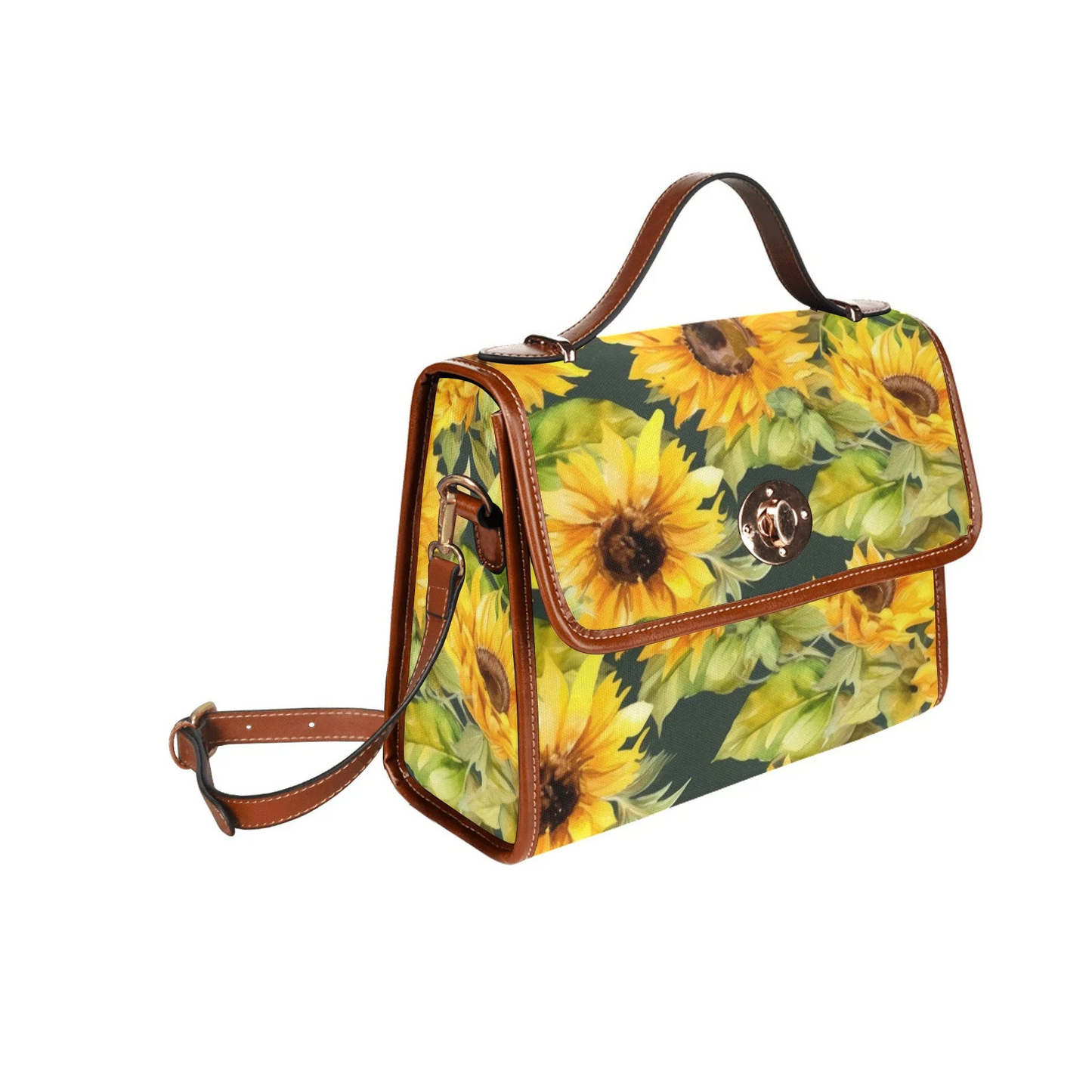 Emerald Blossoms - Sunflowers Canvas Satchel bag, Cute womens cross body purse, Yellow Flowers Bag, Summer hand bag, Adjustable shoulder strap bag