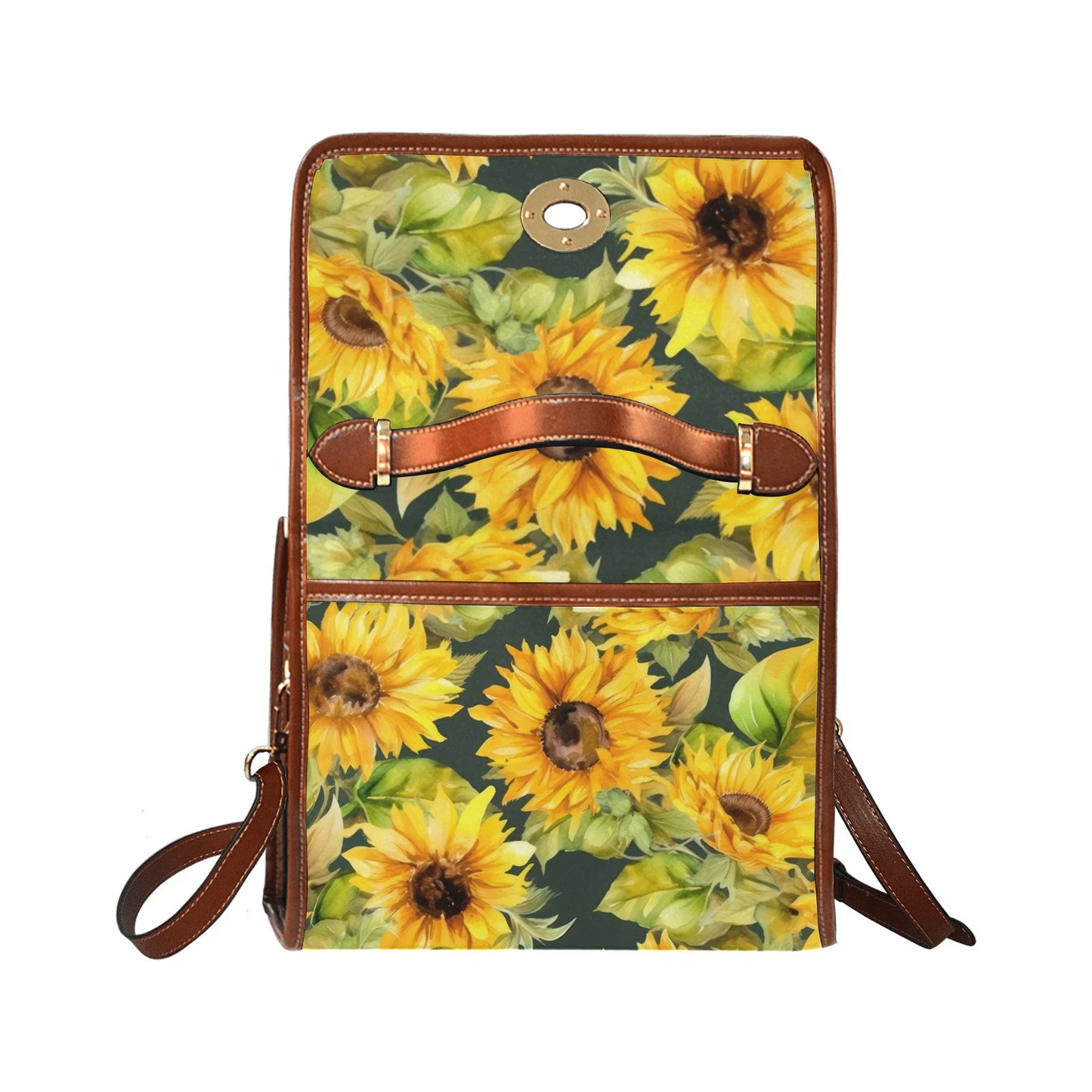 Emerald Blossoms - Sunflowers Canvas Satchel bag, Cute womens cross body purse, Yellow Flowers Bag, Summer hand bag, Adjustable shoulder strap bag