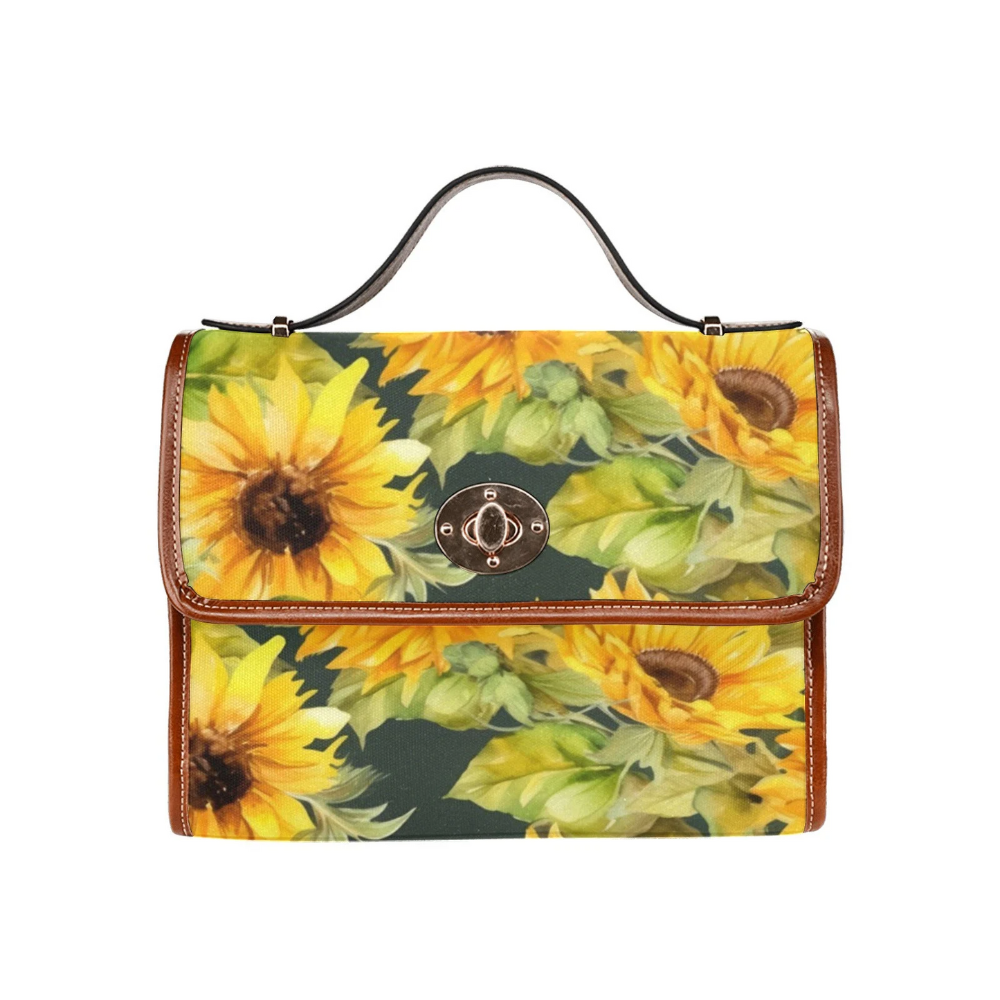 Emerald Blossoms - Sunflowers Canvas Satchel bag, Cute womens cross body purse, Yellow Flowers Bag, Summer hand bag, Adjustable shoulder strap bag