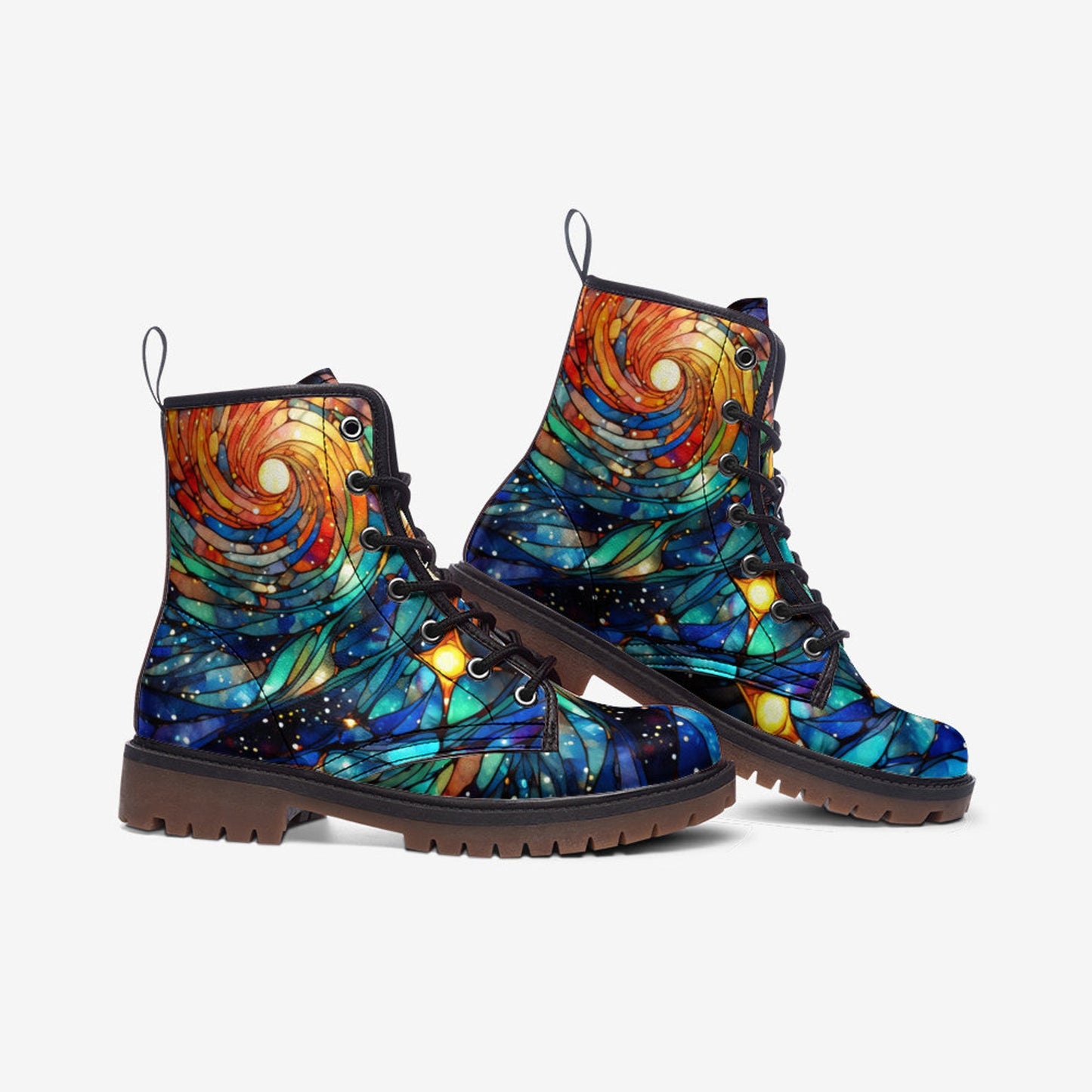 Emerald Blossoms - Sunset Stained Glass Casual Faux Leather Lightweight Boots For Hippies