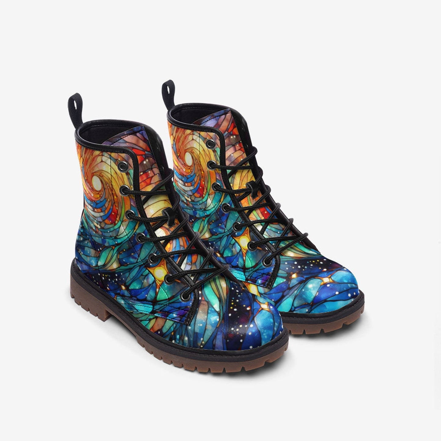 Emerald Blossoms - Sunset Stained Glass Casual Faux Leather Lightweight Boots For Hippies