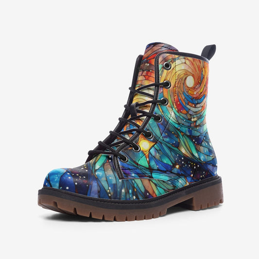 Emerald Blossoms - Sunset Stained Glass Casual Faux Leather Lightweight Boots For Hippies