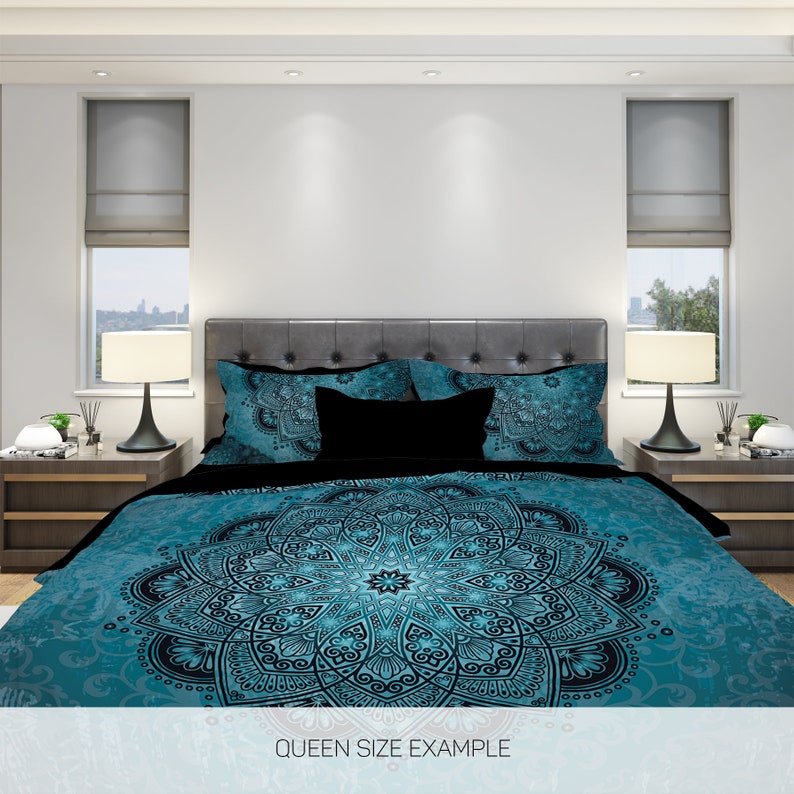 Emerald Blossoms - Teal Mandala Bedding Set For Hippies