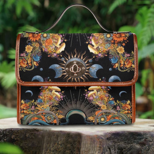 Emerald Blossoms - Cottagecore Whimsical Moon Phase Satchel Bag For Hippies