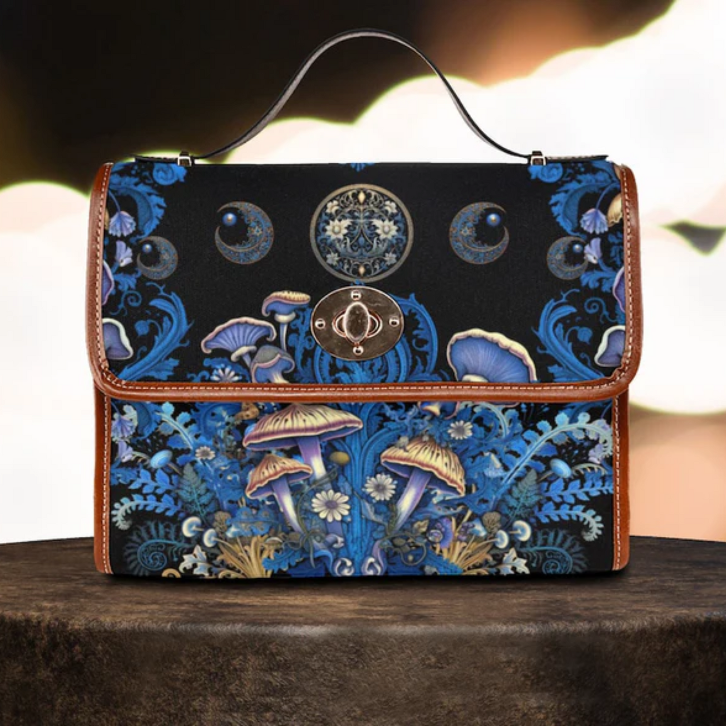 Emerald Blossoms - Mushroom Moon Phase Satchel Bag For Hippies