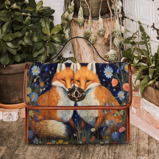 Emerald Blossoms - Cottagecore Fox Canvas Satchel Bag For Hippies