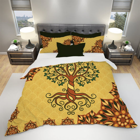 Emerald Blossoms - Tree Of Life Mandala Bedding Set For Hippies