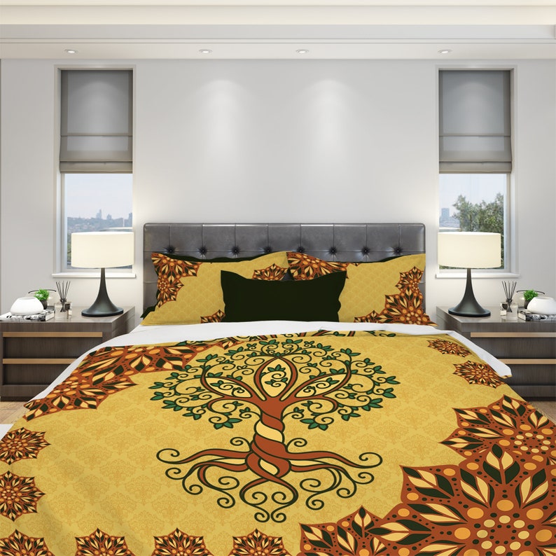 Emerald Blossoms - Tree Of Life Mandala Bedding Set For Hippies