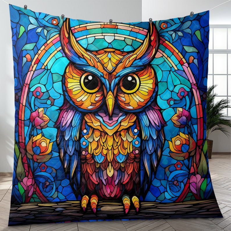 Emerald Blossoms - Vintage Abstract Wildlife Owl Quilt Bedding Set For Hippie