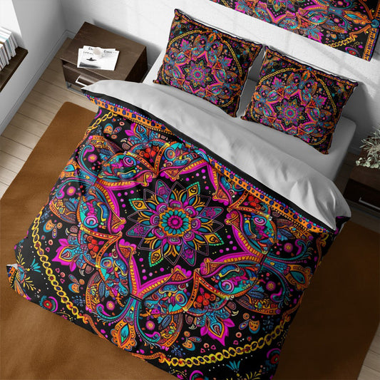 Vintage Boho Indian Flower Mandala Bedding Set For Hippies