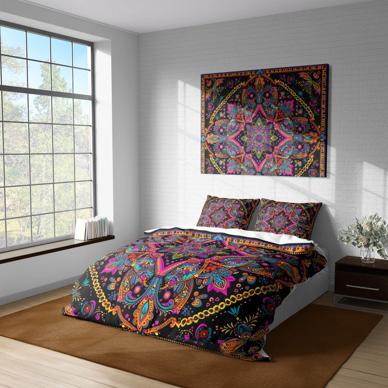 Vintage Boho Indian Flower Mandala Bedding Set For Hippies