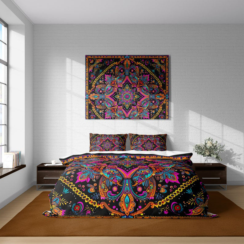 Vintage Boho Indian Flower Mandala Bedding Set For Hippies