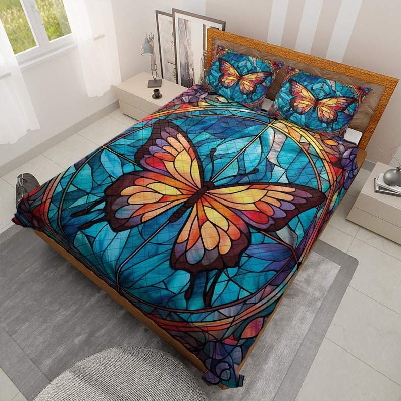 Emerald Blossoms - Vintage Butterfly Christmas Quilt Bedding Set For Hippies