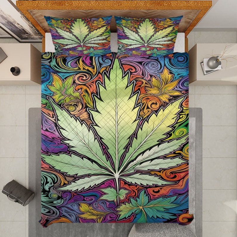 Emerald Blossoms - Vintage Cannabis Weed Christmas Quilt Bedding Set For Hippies