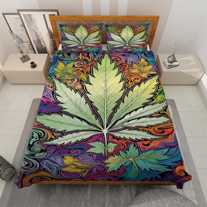 Vintage Cannabis Weed Christmas Quilt Bedding Set For Hippies