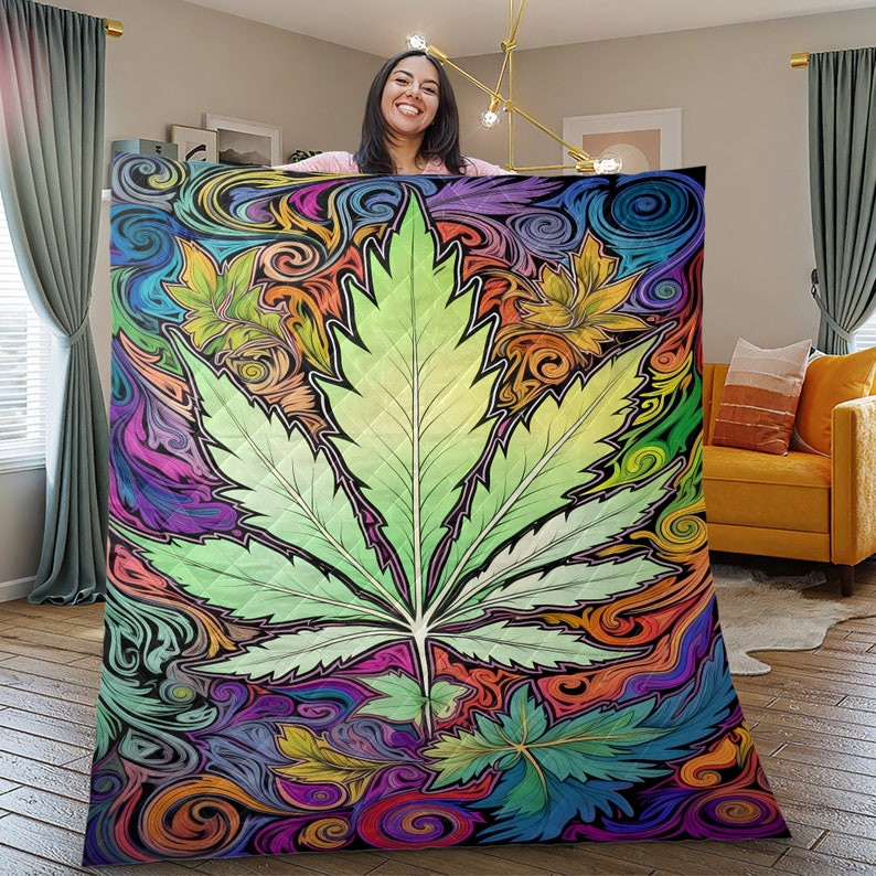 Emerald Blossoms - Vintage Cannabis Weed Christmas Quilt Bedding Set For Hippies