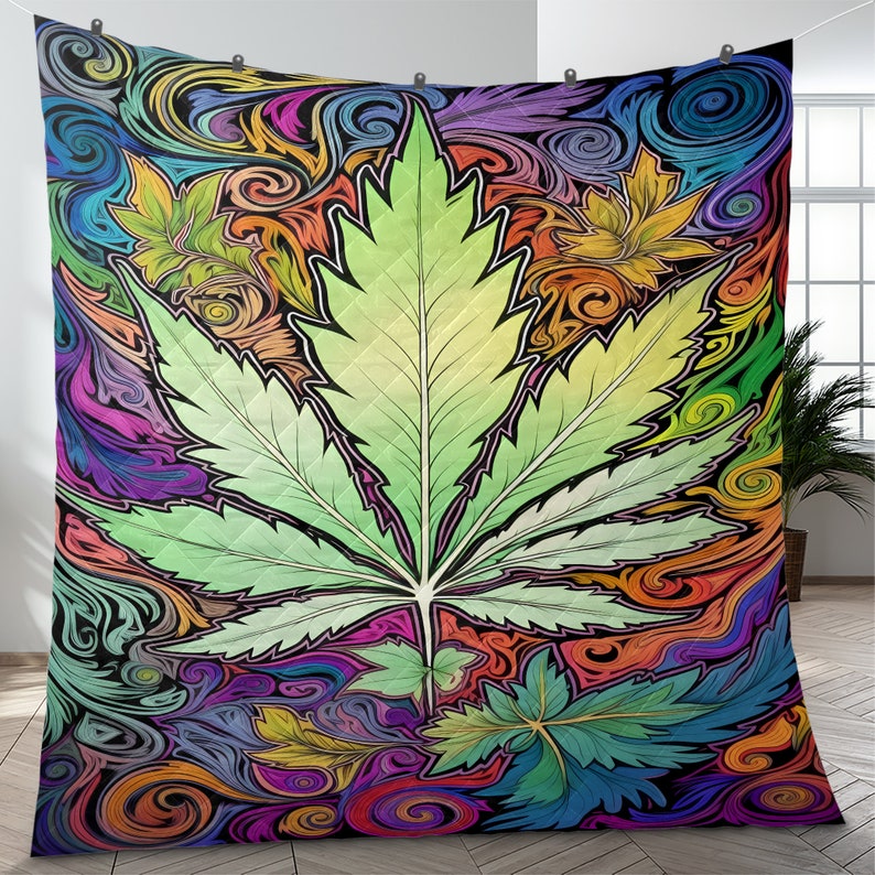 Emerald Blossoms - Vintage Cannabis Weed Christmas Quilt Bedding Set For Hippies